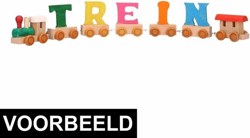Houten Lettertrein - Letter I - Inclusief Wagon - 5 cm Lang - 6 cm Hoog