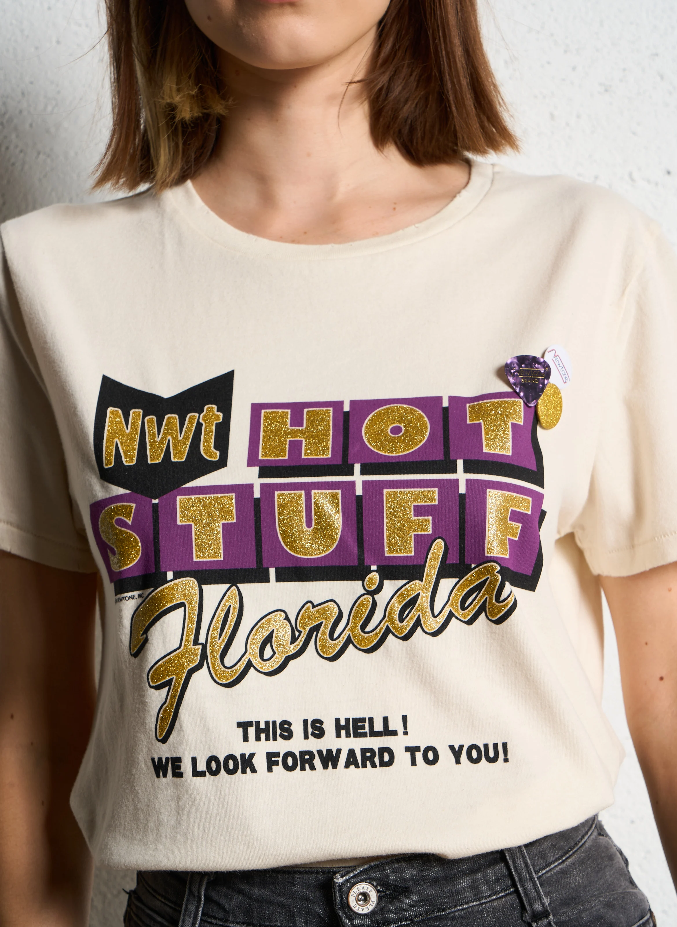 STARLIGHT STUFF - Tee-shirt droit col rond sérigraphié en coton | Beige