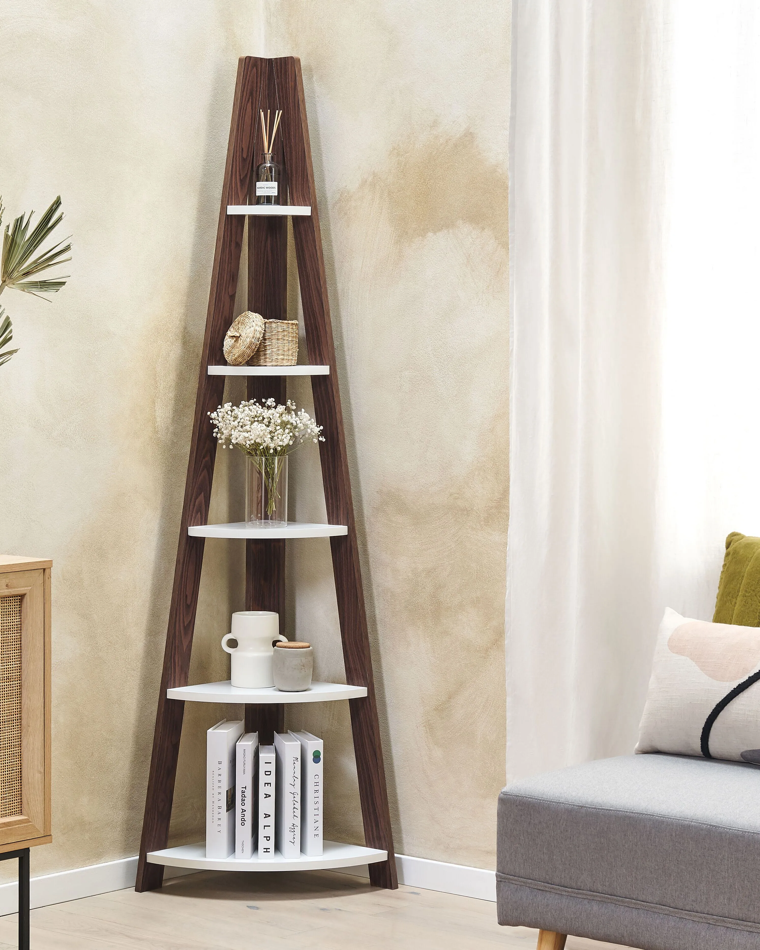 Hoek boekenkast met 5 niveaus MOBILE SOLO 175 cm Bruin/wit