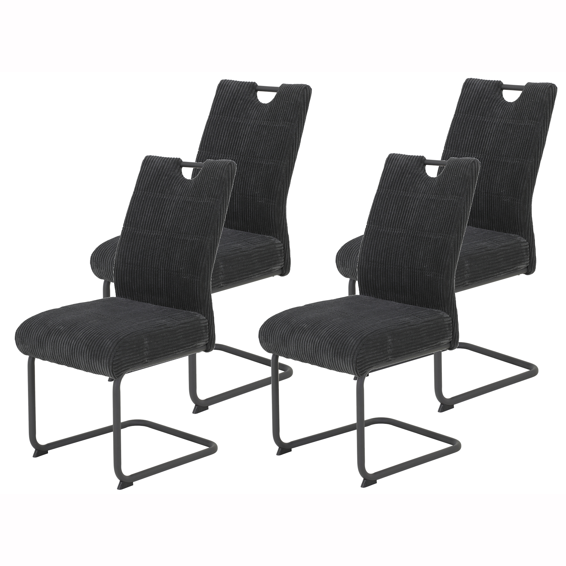 4er-Set Schwingstühle - anthrazit - Cord