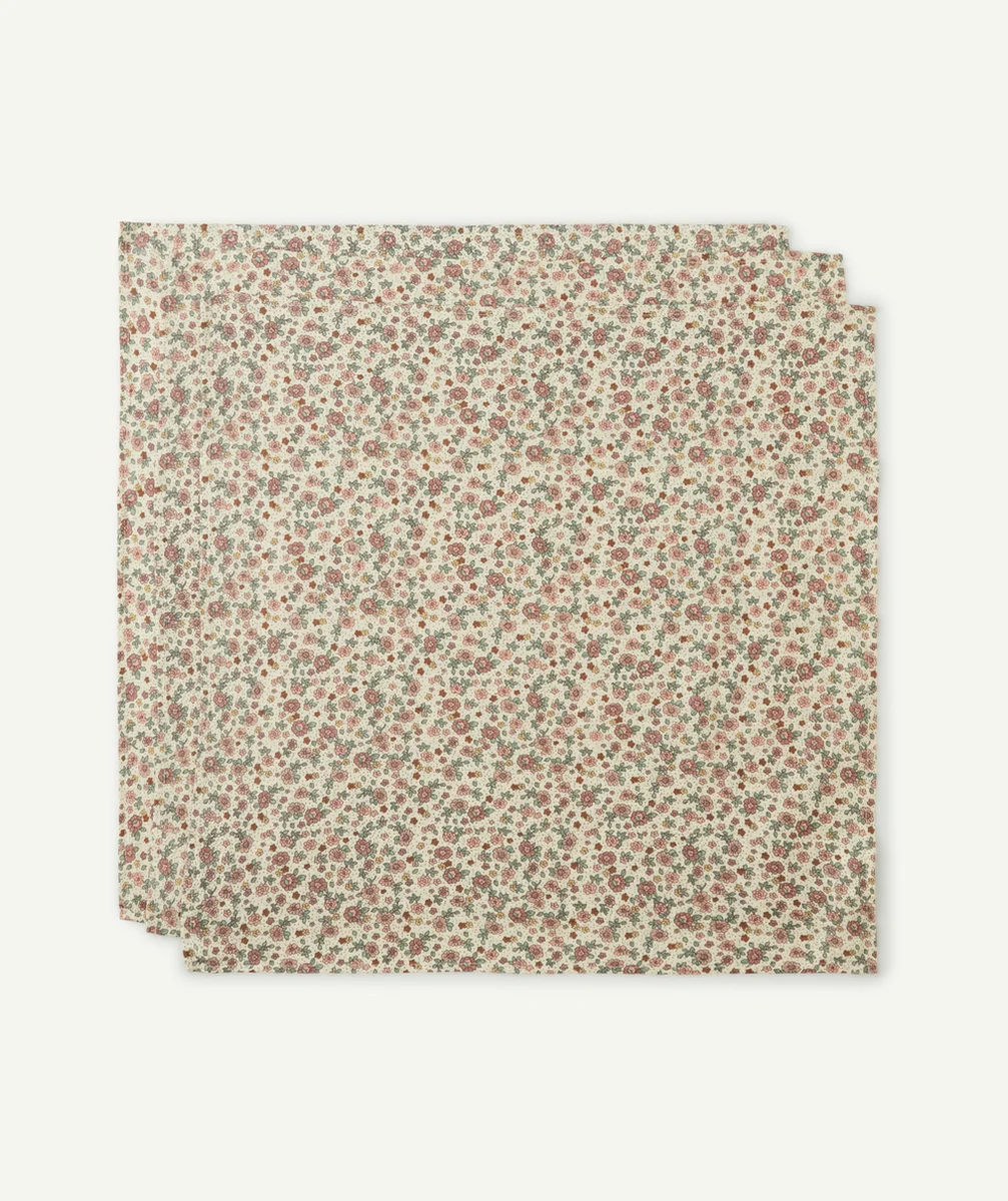 JOLLEINLOT DE 3 LANGES 70x70CM EN GAZE DE COTON IMPRIMÉ FLEURS RÉTRO