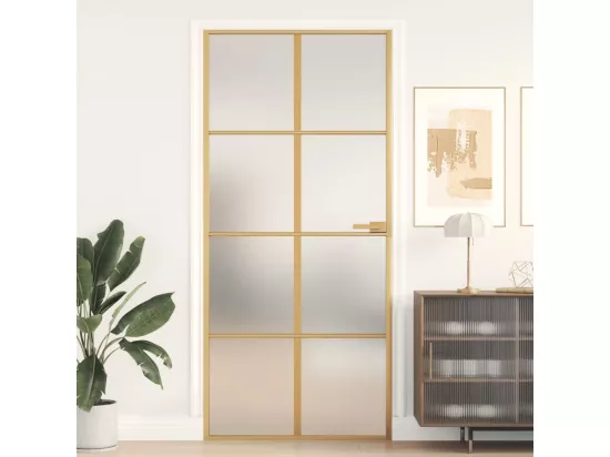 Porte intérieure mince doré 93x201,5 cm verre trempé aluminium
