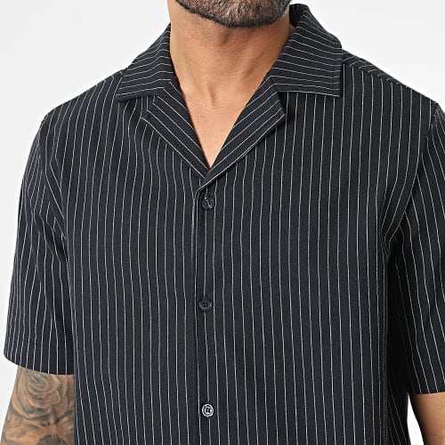 Ensemble Chemise Manches Courtes et Short Chino Rayures Bleu Marine