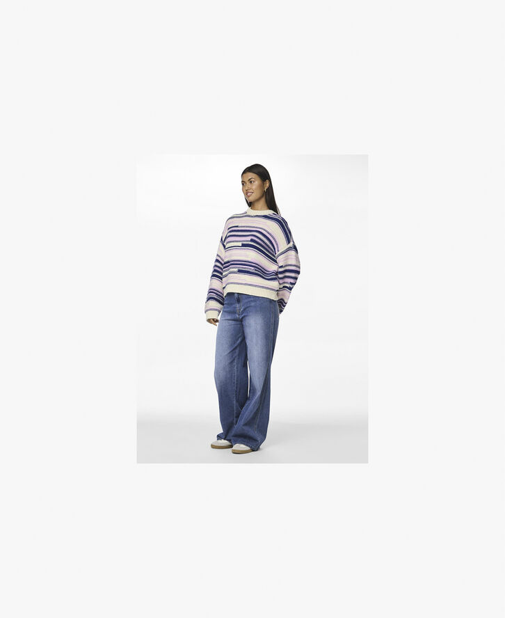Pieces PCNUSA LS O-NECK KNIT BC Birch/bellwether blue   pink lavend