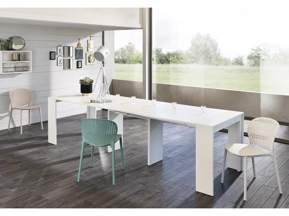Pinocchio Console extensible (42,5/302,5 x 90 cm) en MDF laqué blanc