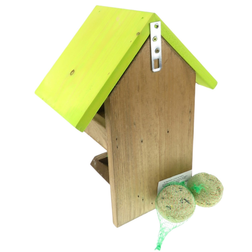 Mangeoire graines et 4 boules de graisse pour oiseaux, 24 x 15 x 30 cm.