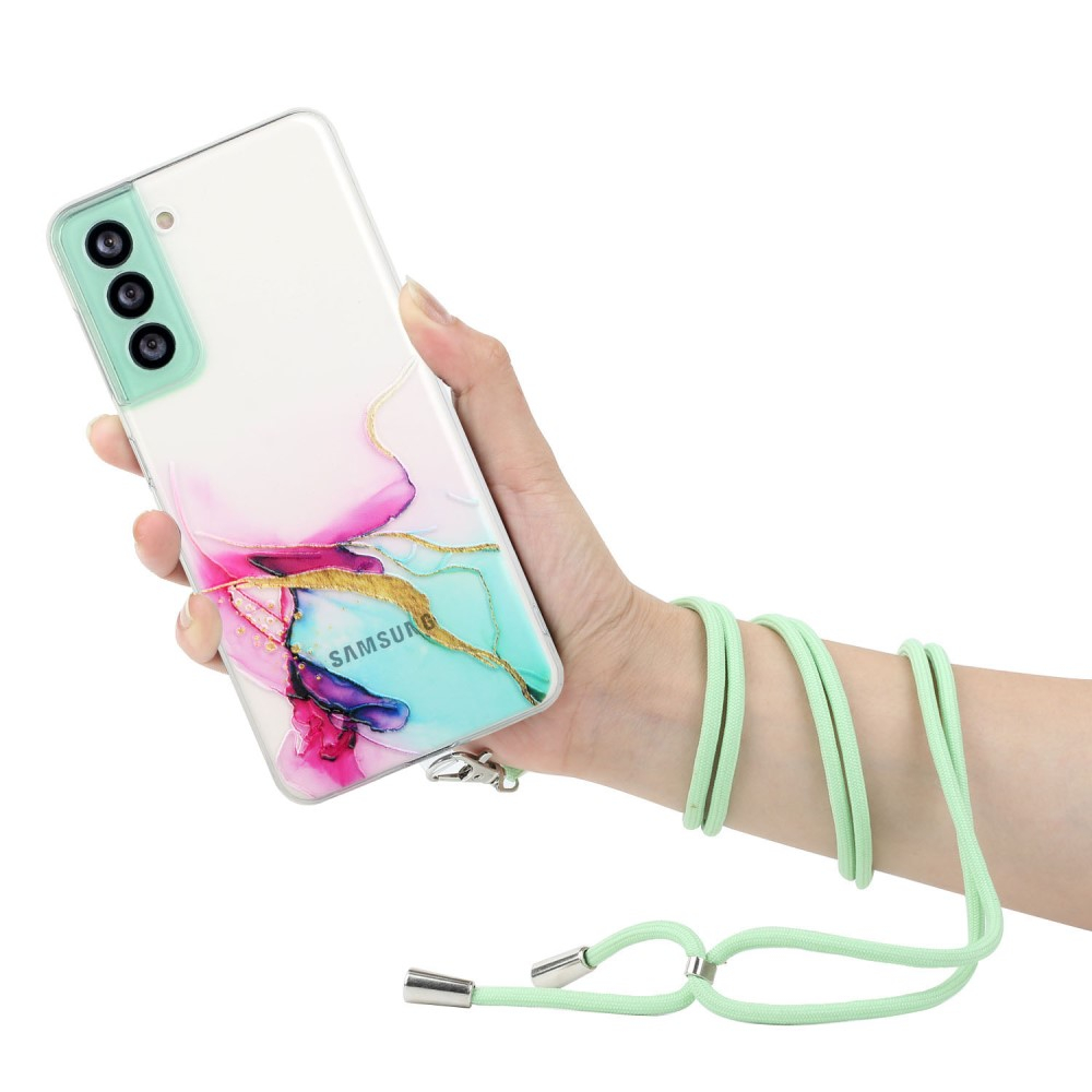 Samsung Galaxy S21 FE Necklace Gummi Hülle Marmor Look mit Kameraschutz   Handykette (80cm) - Grün