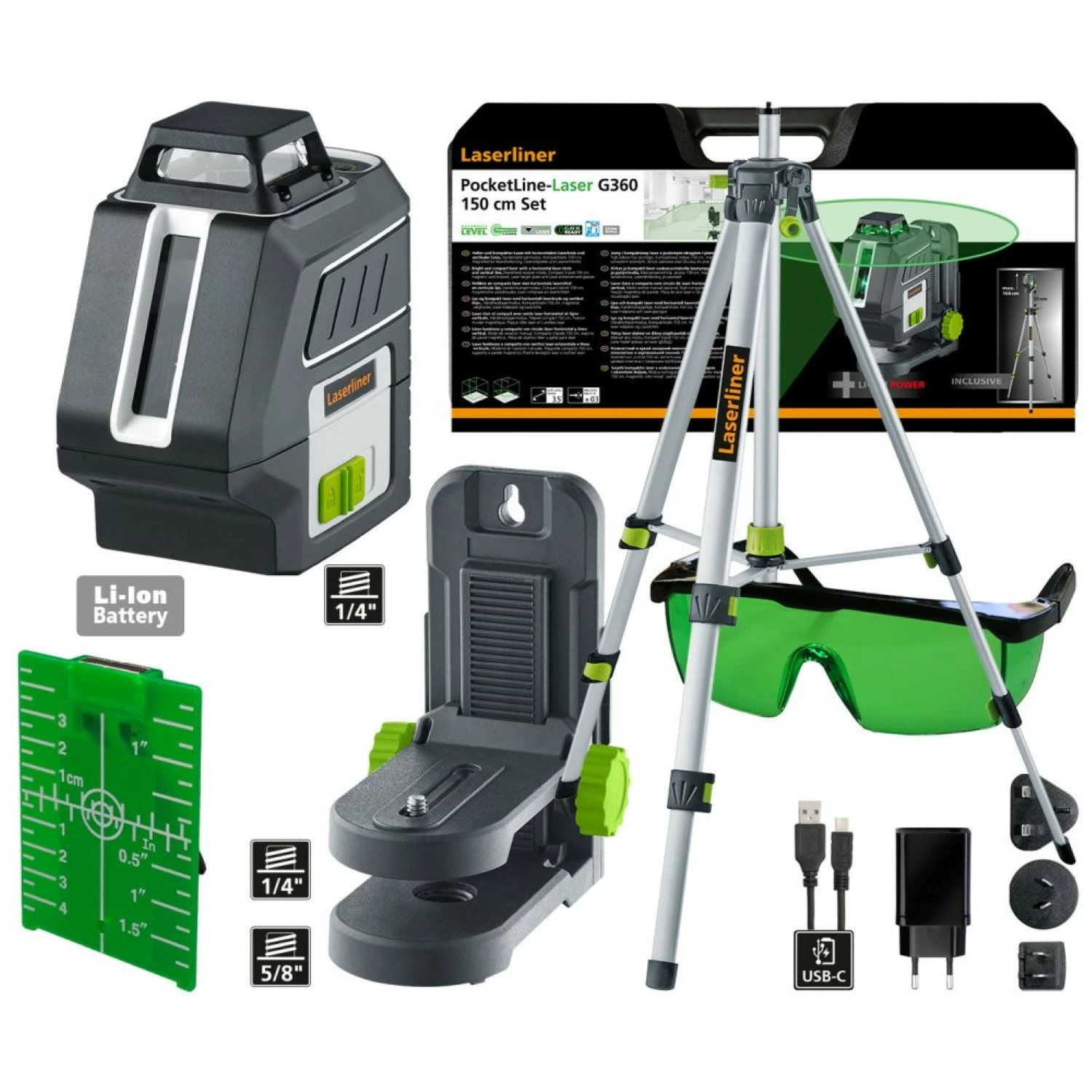 Laserliner PocketPlane-Laser G360 Kruislijnlaser set incl. statief en koffer - Groen - 55m