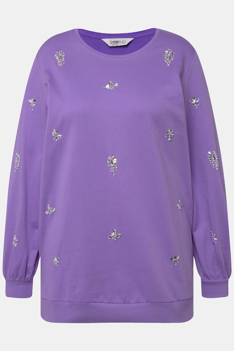 Sweatshirt, Ziersteinchen, Rundhals, Ballon-Langarm