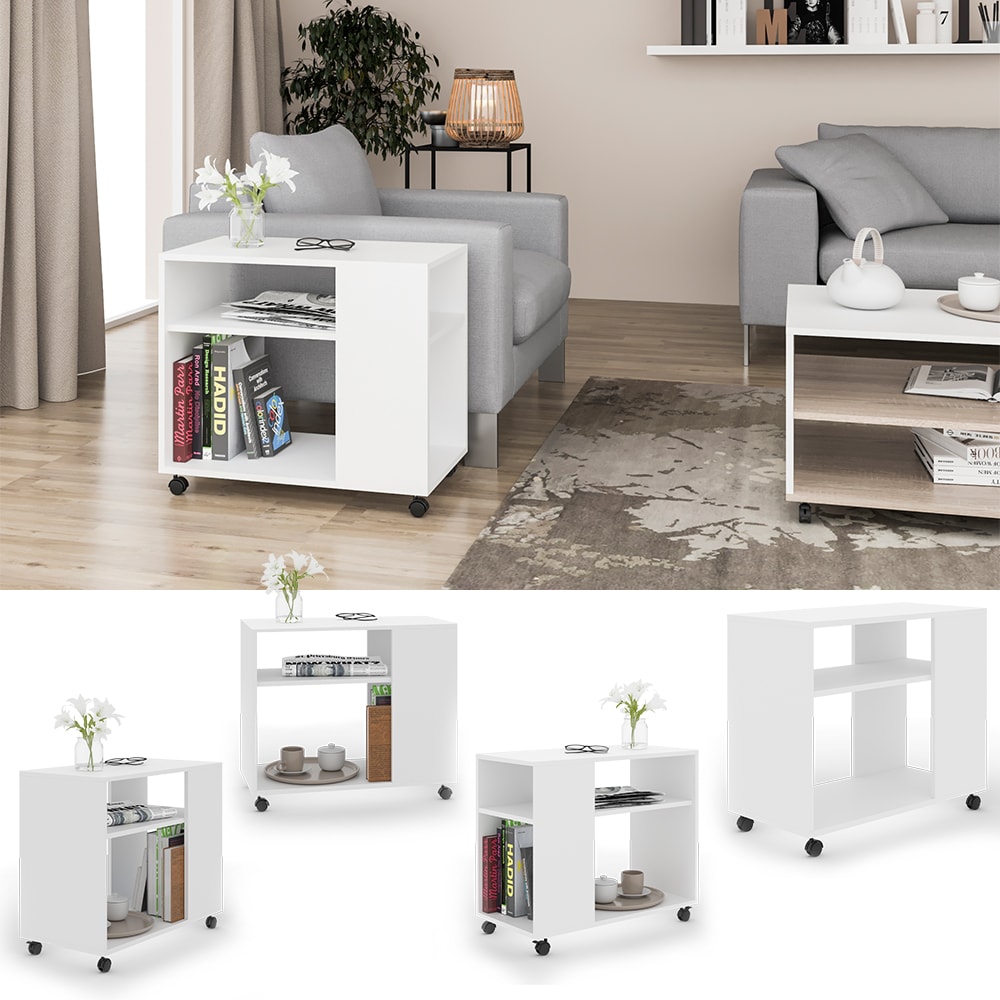 VICCO Beistelltisch ROLLI Couchtisch Rollen Weiß Sofatisch Wohnzimmer Ablage