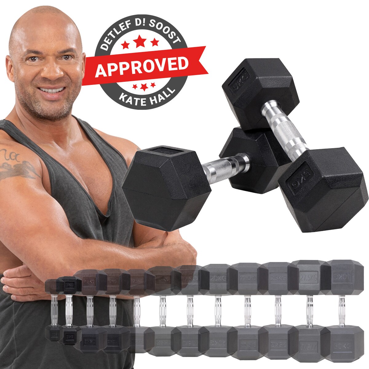 Miweba Sports Hexagon Kurzhanteln HGH100, Einzelhantel o. Kurzhantel-Set, 2,5-30 kg, Gusseisen-Kern (Hantelpaar, 5,0 kg)