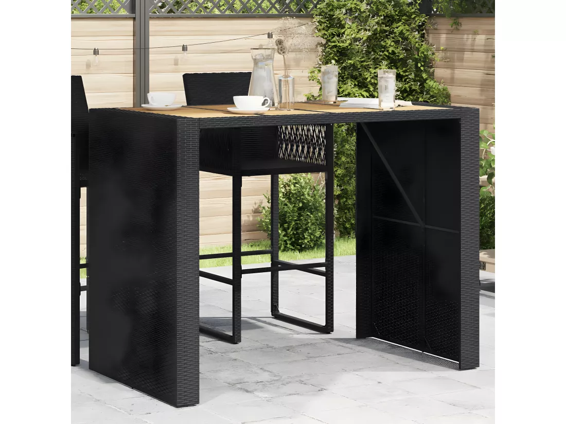 Prolenta Premium - Table de bar de jardin et dessus en bois acacia résine tressée