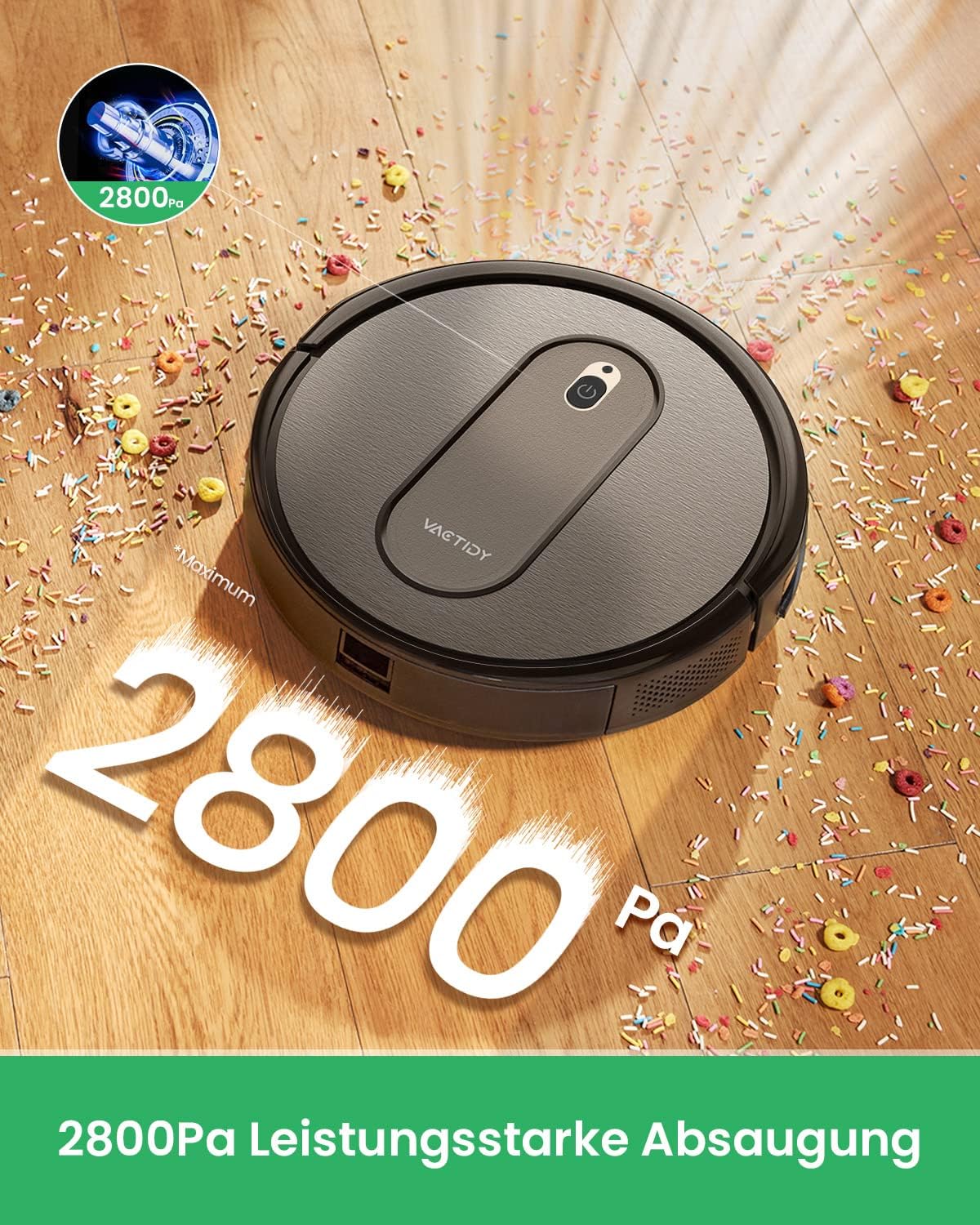 Vactidy Nimble T6 Saugroboter mit 2800Pa Starke Saugkraft,120 Min Laufzeit,Staubsauger Roboter mit Alexa& Assistant&App&Siri Steuerung,Roboterstaubsauger, Schwarz
