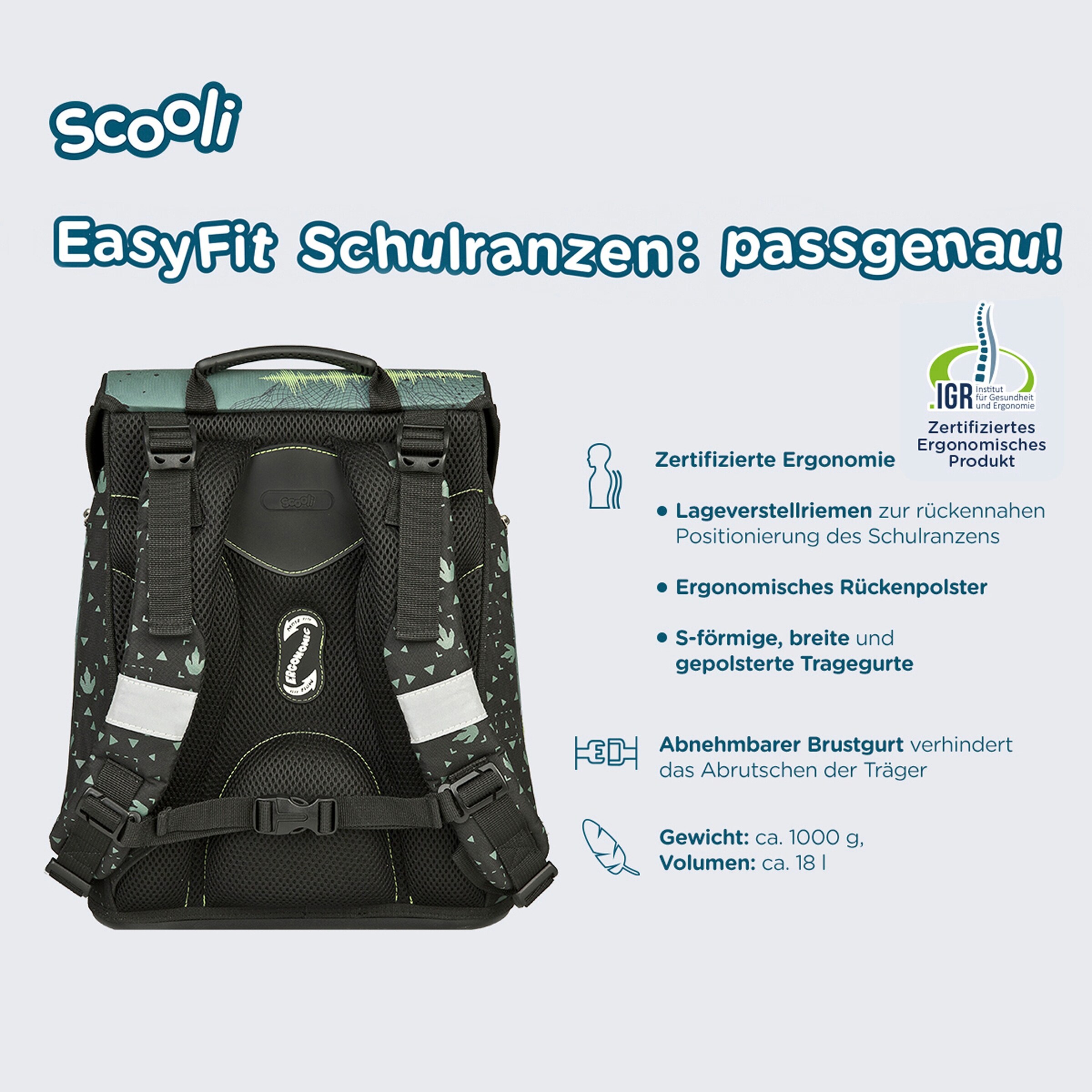 Scooli Schulranzen Set EasyFit, 5-teilig dunkelgrün - Jurassic World
