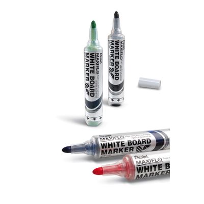 Pentel MAXIFLO - Brosse magnétique et 4 Marqueurs MAXIFLO - pointe ogive large - couleurs assorties