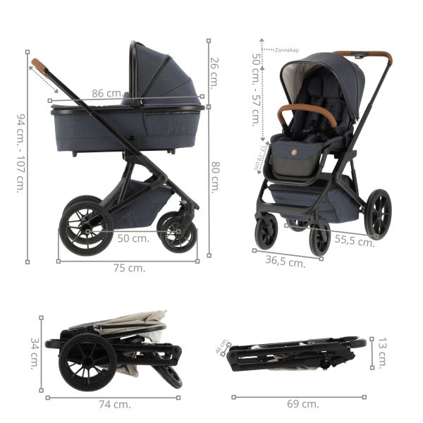 Qute Q-Rider Plus Kinderwagen - Denim Blue | Kidsriver Curve Autostoel - Black