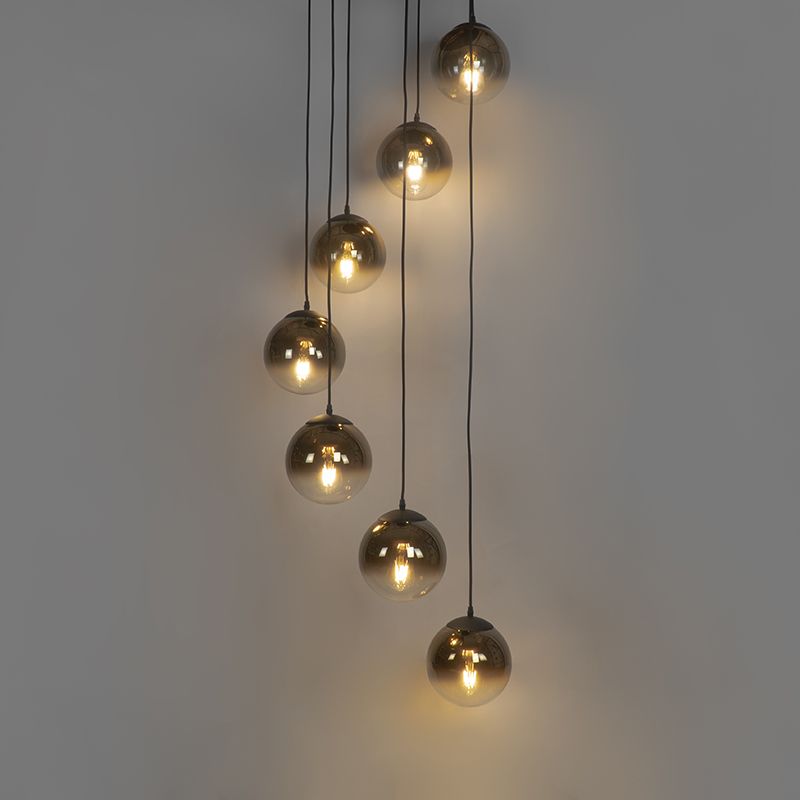 Art deco hanglamp zwart met goud glas 7-lichts - pallon