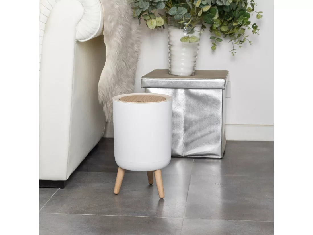 Poubelle de salle de bain push MALMO Bois Polypropylène 7 L