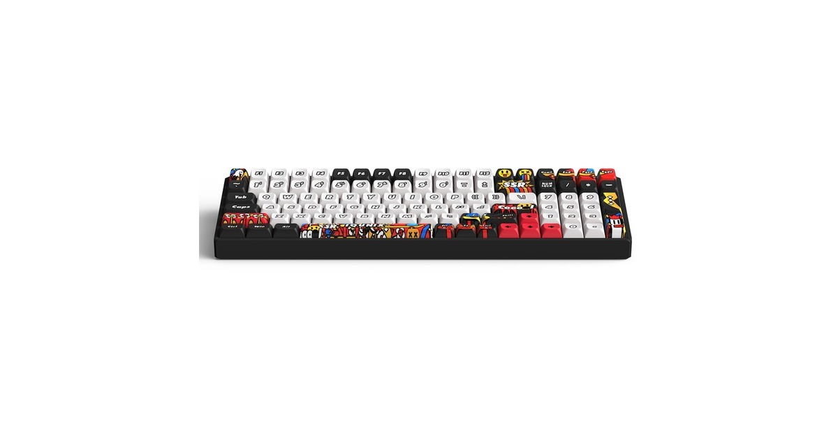 IqunixF97 Graffiti Diary Wireless Mechanical Keyboard, gaming toetsenbord  (Zwart/wit, US lay-out, Cherry MX Blue, RGB leds, 96%, Hot-swappable, PBT, 2.4GHz | Bluetooth 5.1 | USB-C)