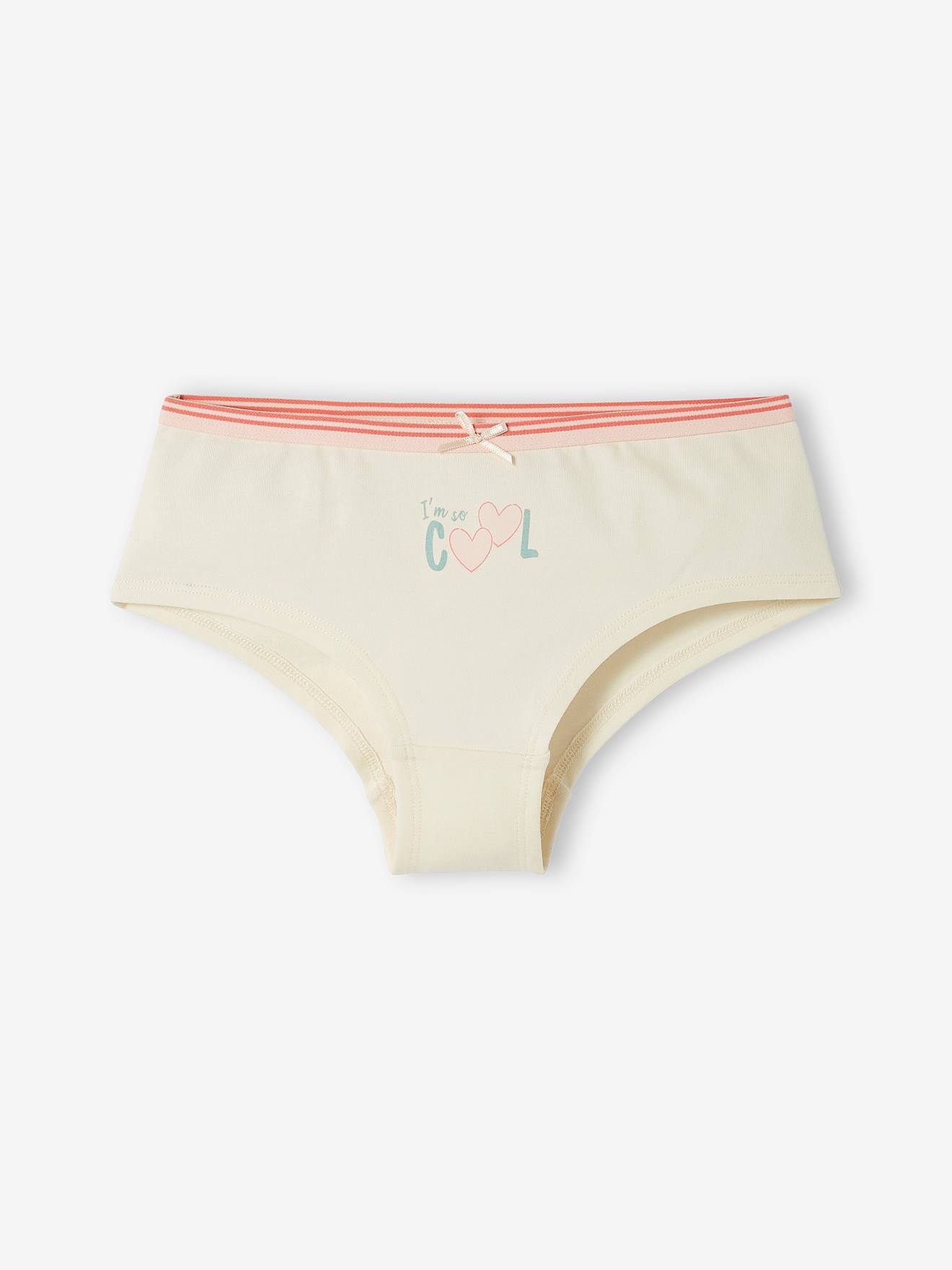 Pacote com 5 calcinhas curtas com estampa de corações, rosa claro, para meninas.