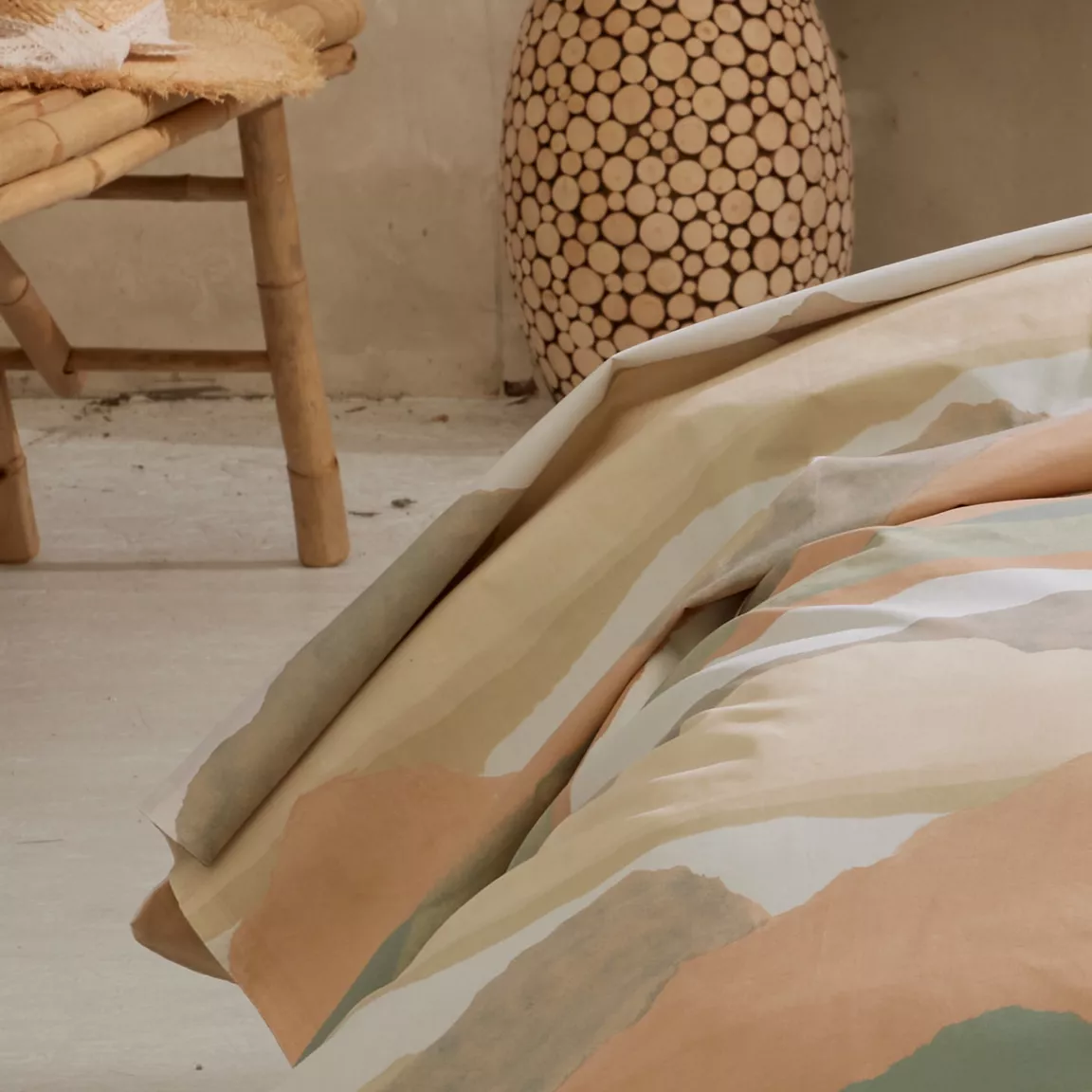 Drap plat percale de coton (240 x 310 cm) Land Beige Craie