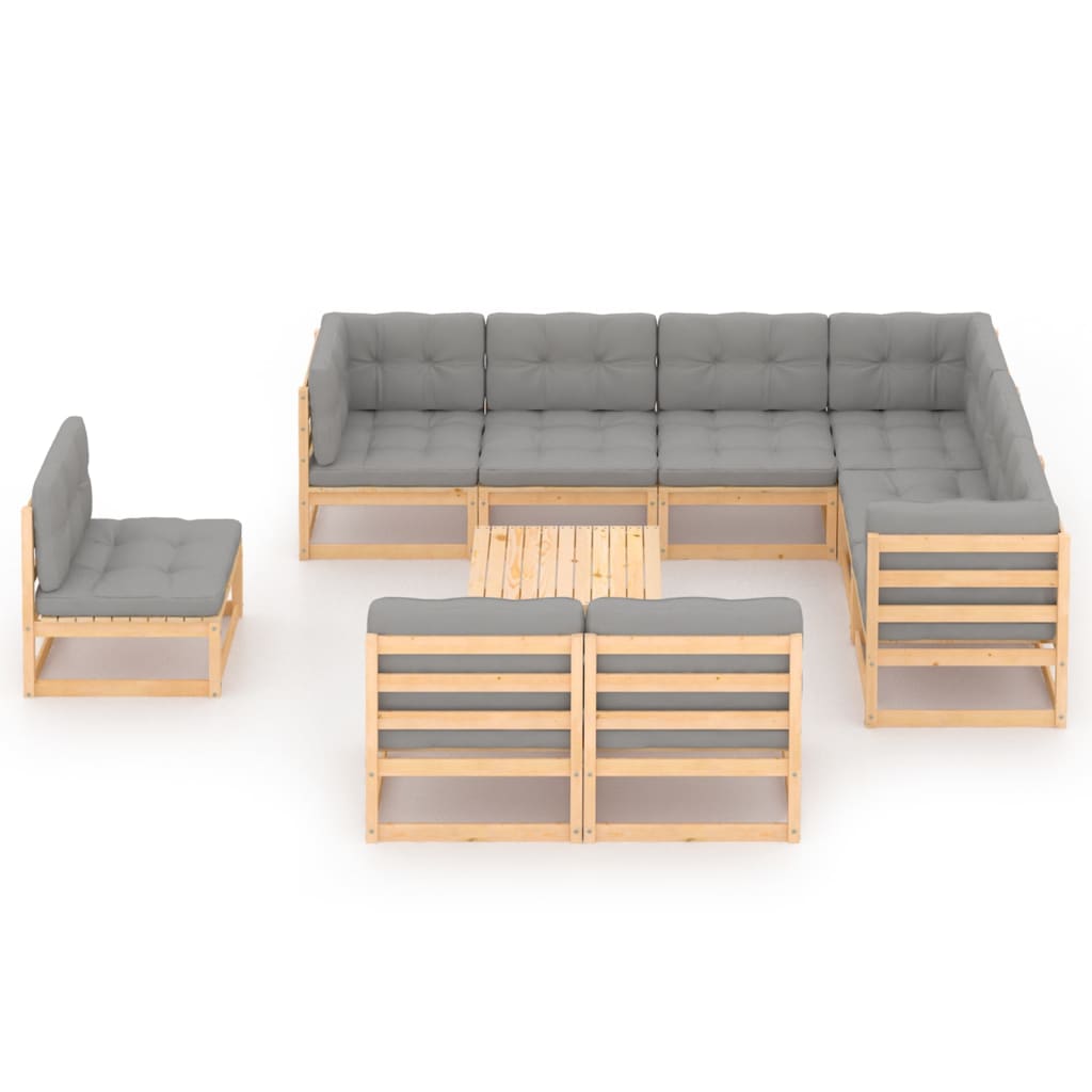 Salon de jardin meuble d'extérieur ensemble de mobilier 10 pièces avec coussins bois de pin massif