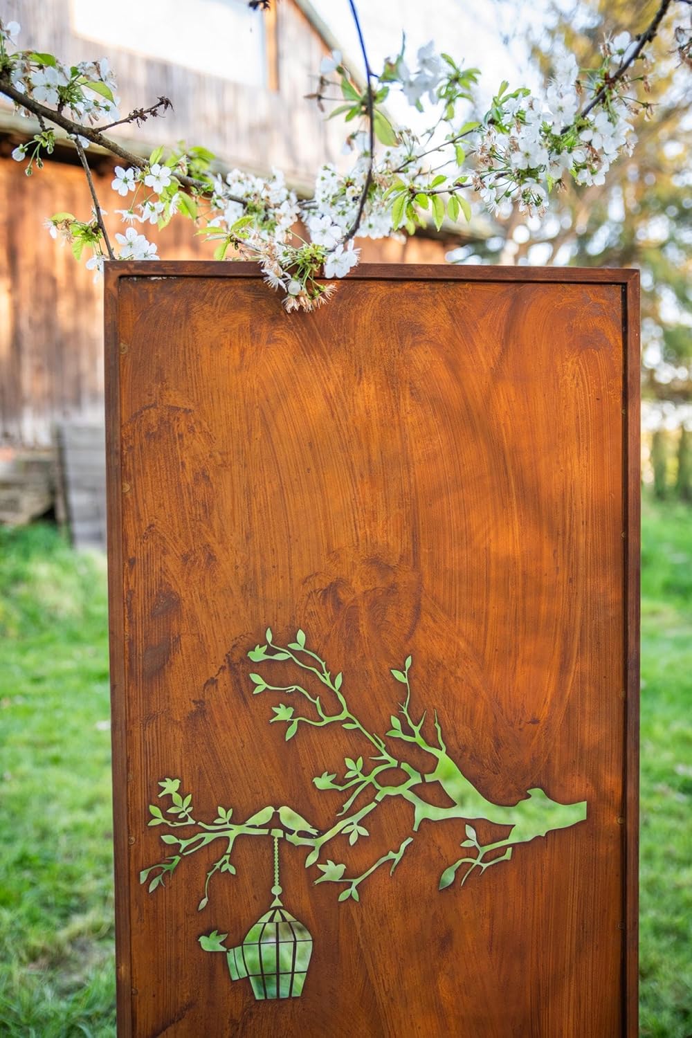 Kapaga - Sichtschutz Metall 2x - 160 cm x 50 cm - Edelrost - Rostoptik Sichtschutz für Garten - Sichtschutzelement - Sichtschutzwand - Gartendekoration Zaun - Rost (Vogel)
