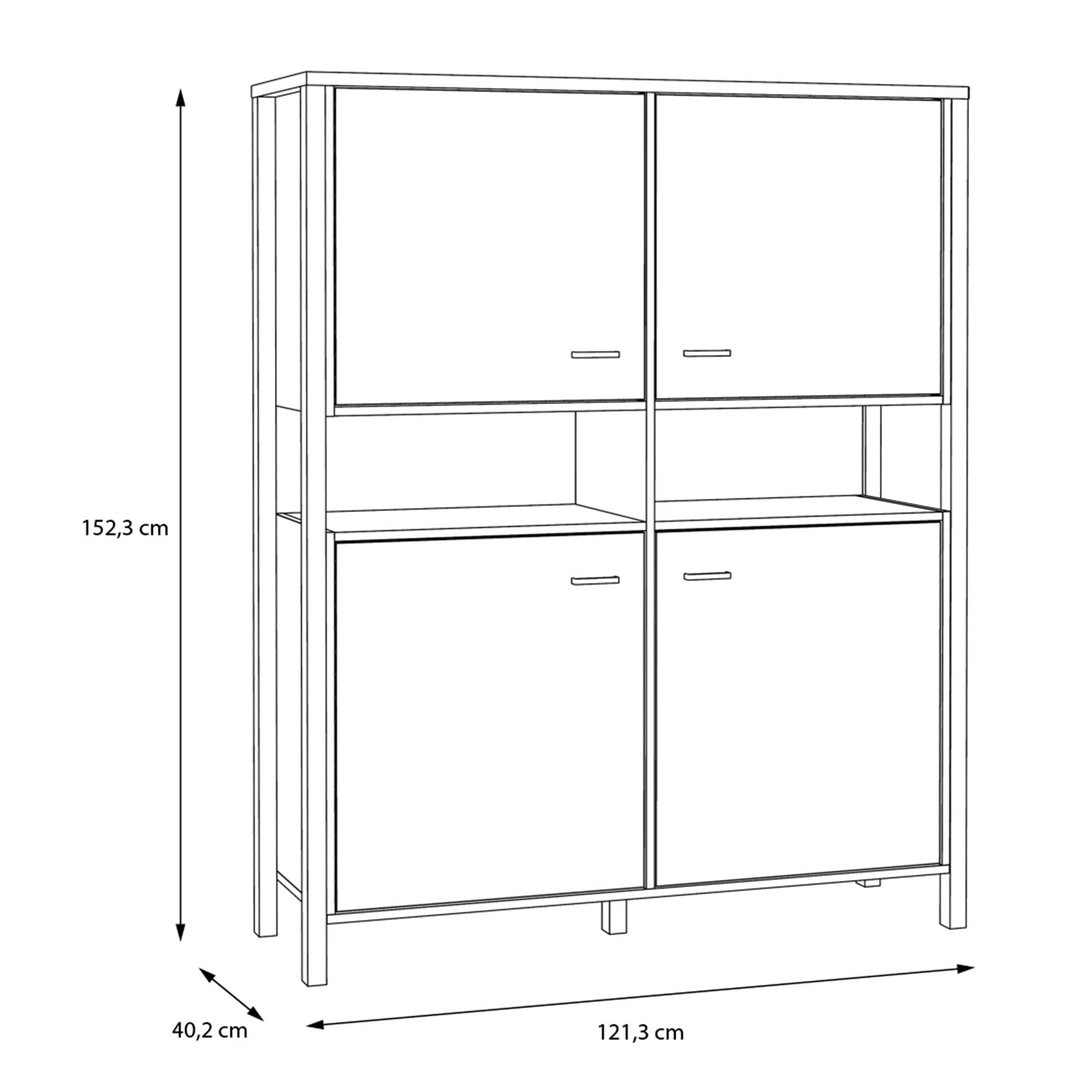 Highboard - Riviera Eiche - schwarz - 121,3 cm