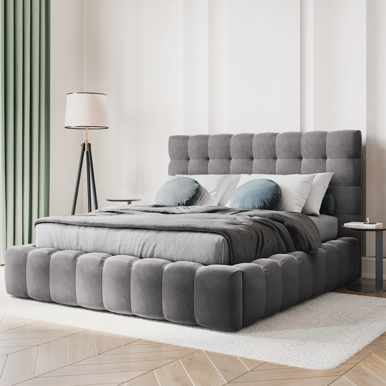 Cosmopolitan Design Lit avec coffre de rangement Bali Velours gris - 160x200 cm
