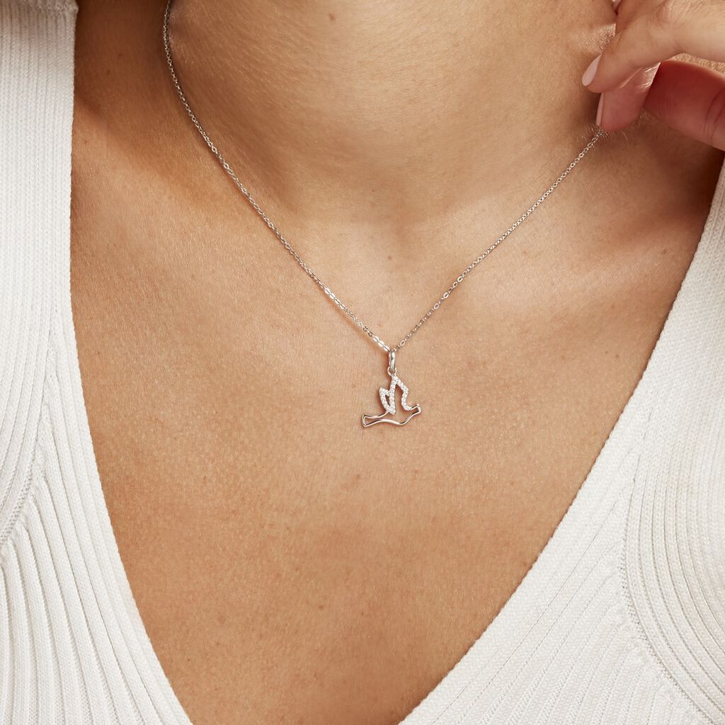 Collier Colombe Argent Blanc Oxyde De Zirconium