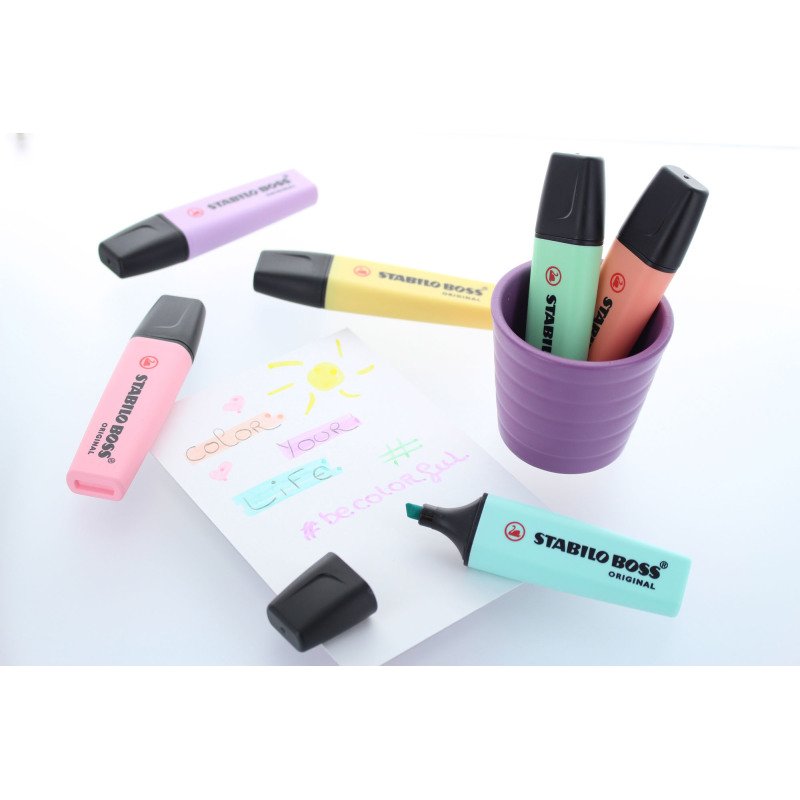 Surligneur Stabilo Boss couleurs assorties pastels - Pot à crayon de 6