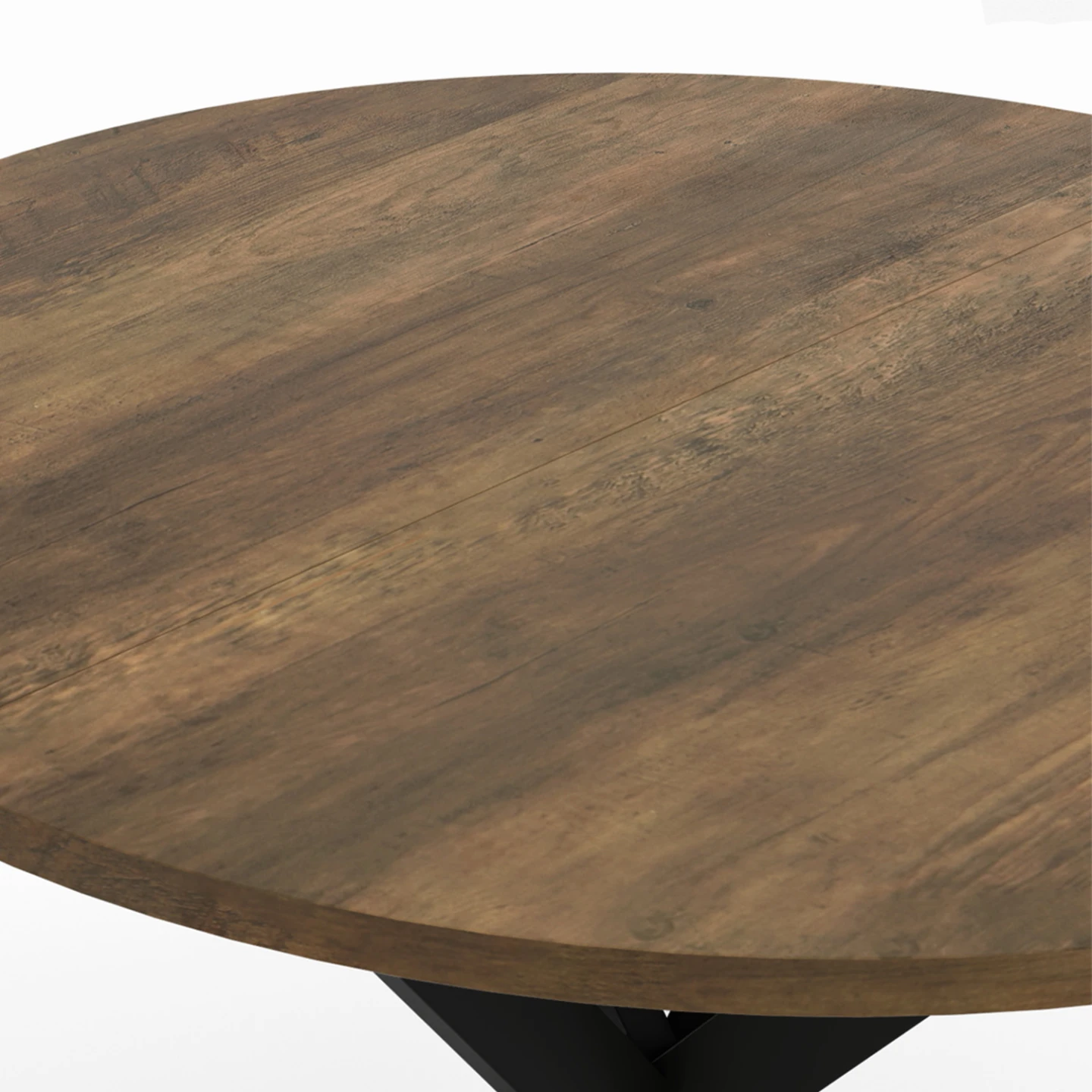 Table à manger ronde ALIX plateau HAWKINS 4 personnes pied araignée bois foncé et noir 80 cm
