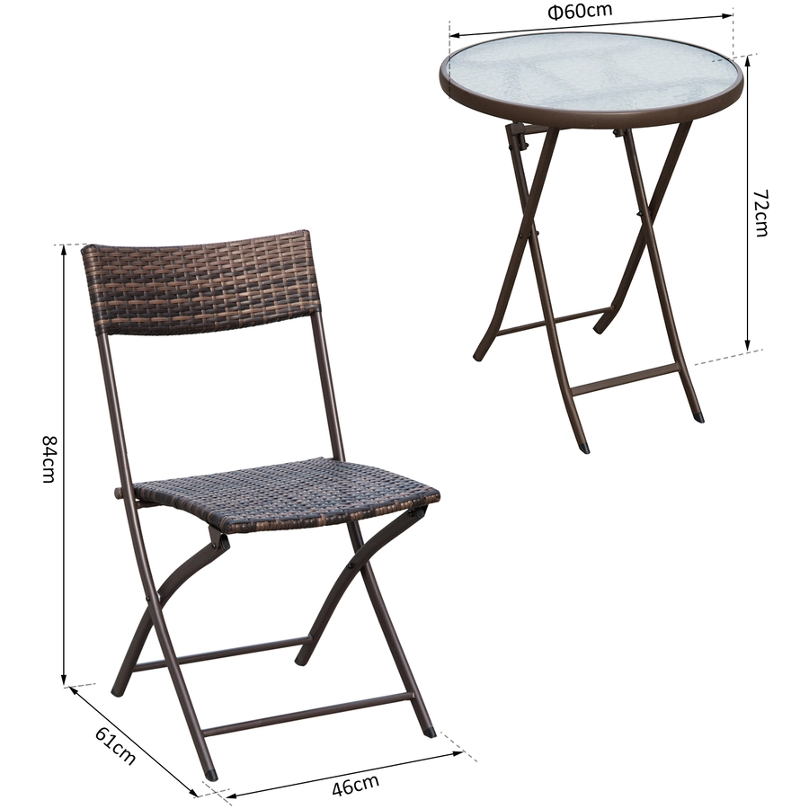 Outsunny Polyrattan Bistroset für 2 Personen braun