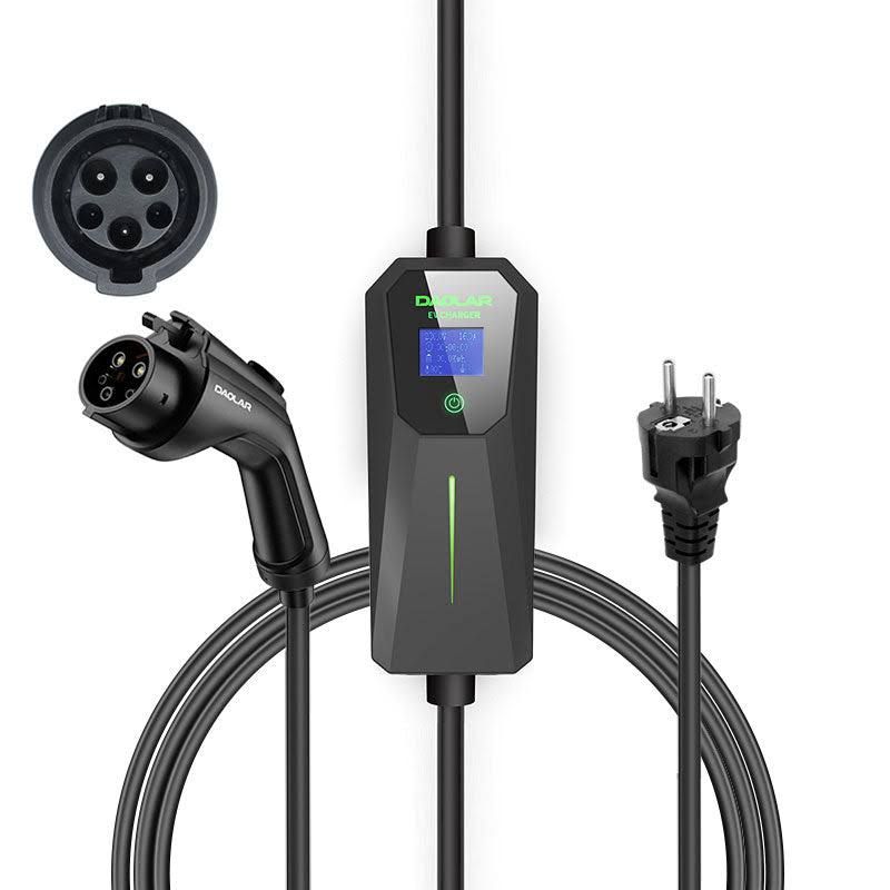 DAOLAR Typ 1 / Typ 2 Ladekabel Schuko 3.5 KW [1-Phase, 6-16A], Mobile Wallbox mit Kontrollierbarer Digitalanzeige für Elektroauto, EV Ladegerät für Mo