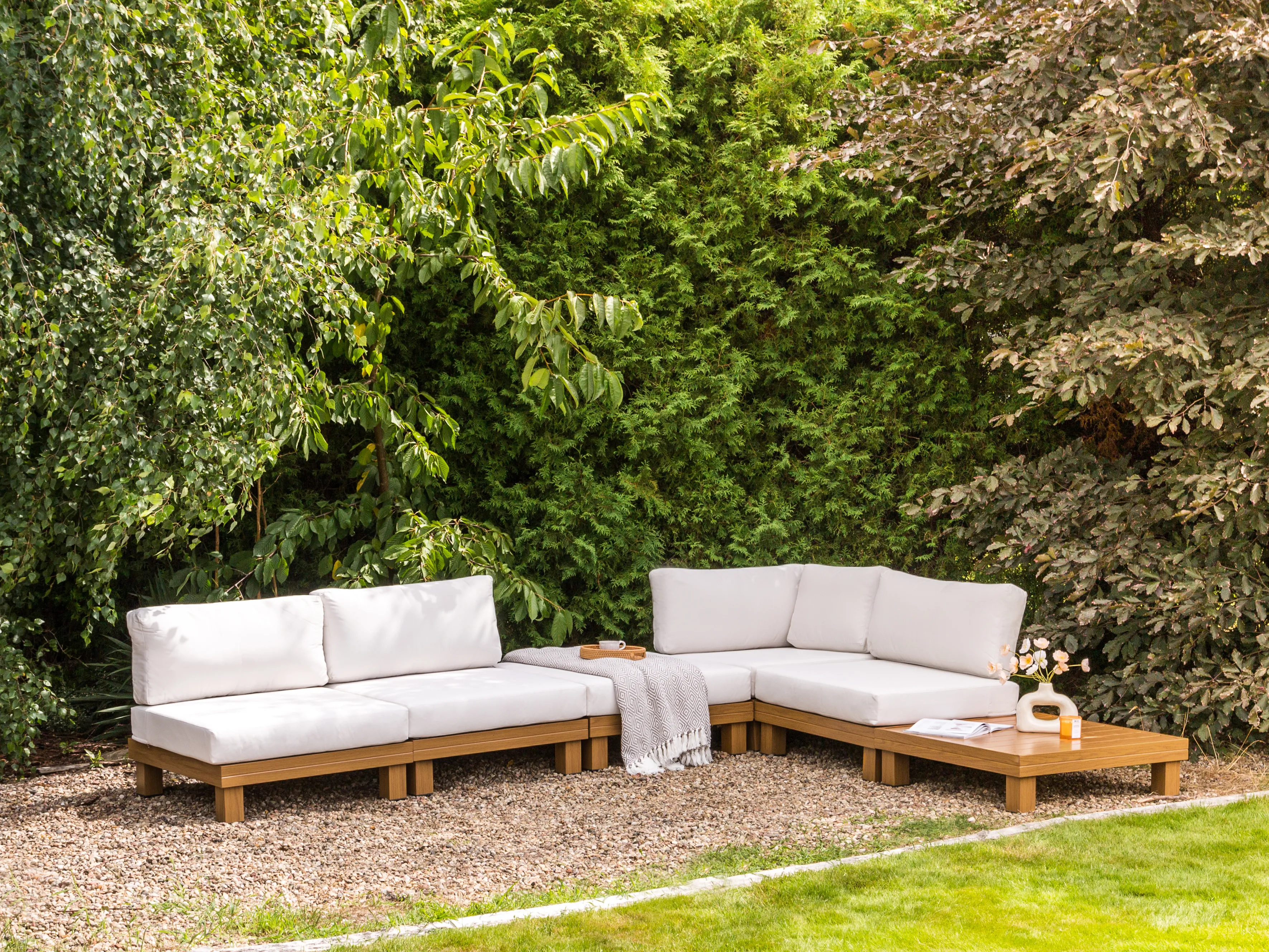 Tuin hoekloungeset met tafel 5-zits SANZA linkszijdig modulair Metaal Wit