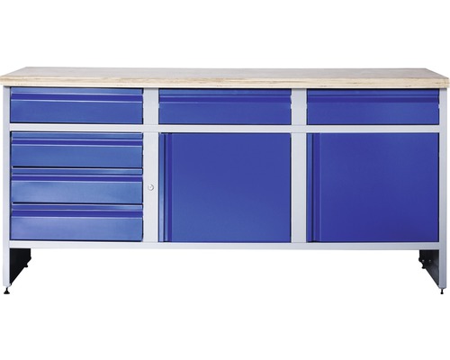 Industriële werkbank B 4.2, 1770 x 880 x 700 mm, 2 deuren, 6 laden, grijs/blauw
