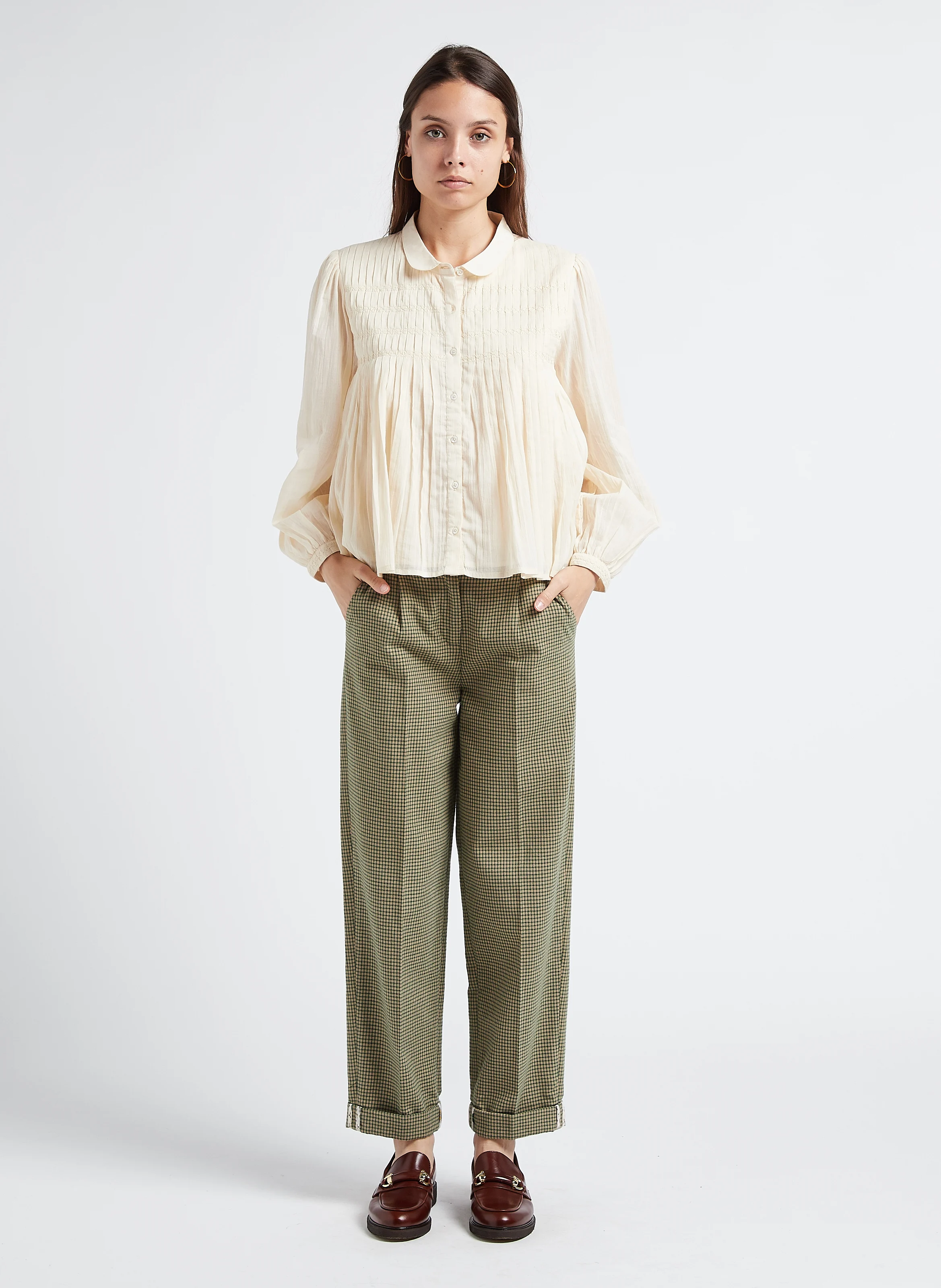 Pantalon carotte en coton| Vert