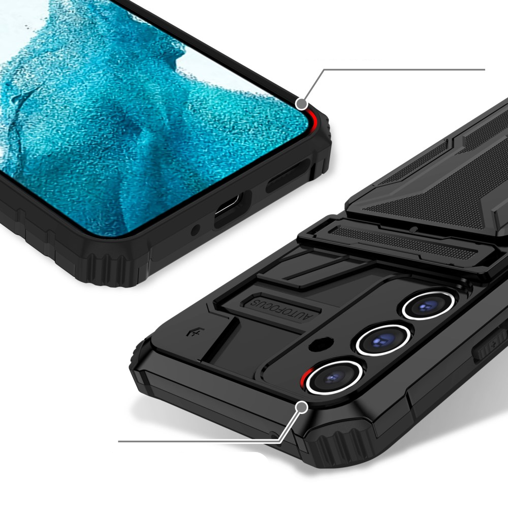Samsung Galaxy A54 5G Hybrid Hardcase Hülle mit Aufschiebbarem Kartenfach   Kickstand - Schwarz