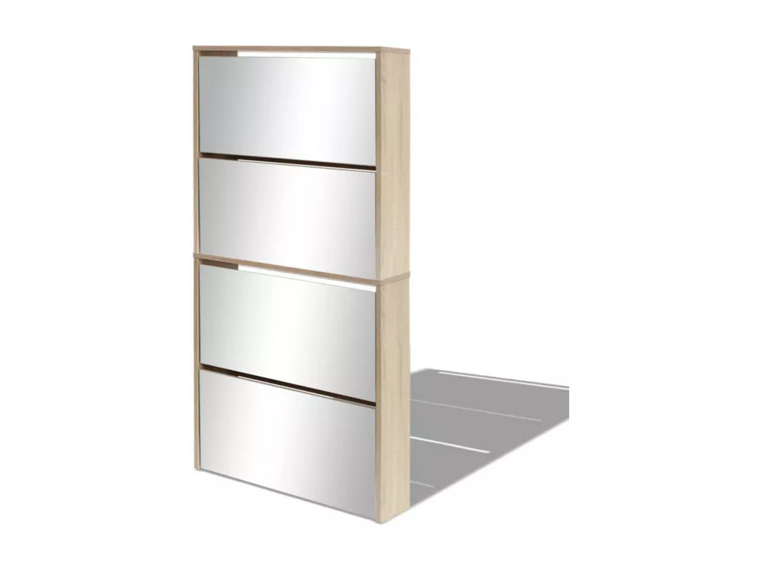 Meuble à chaussures 4 étagères avec miroir 63x17x134 Chêne