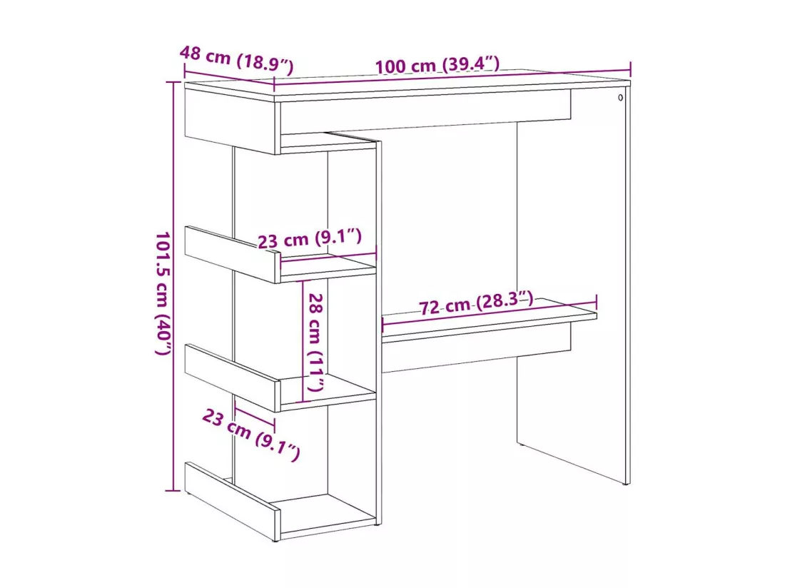 Table de bar étagère de rangement vieux bois 100 x 48 x 101,5cm