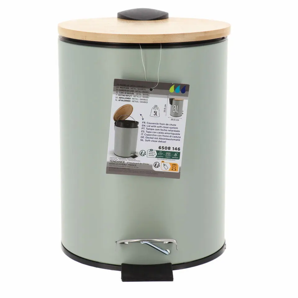 Tendance Badkamer prullenbak Bamboo vibe - soft close - 3 ltr