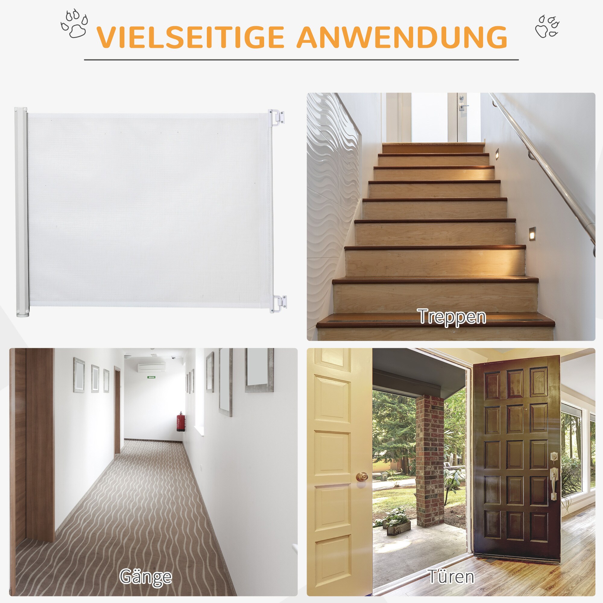 PawHut Hunde-Trennwand mit automatischer Aufrollenfunktion weiß 115L x 5,5B x 82,5H cm