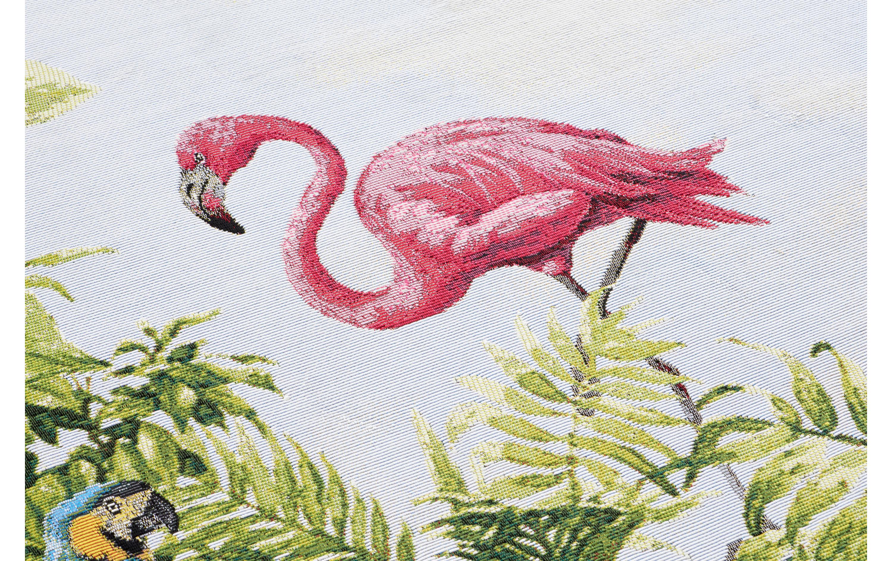Teppich Tropical Birds 120 cm x 180 cm, MehrfarbigIn- & Outdoor Teppich, Flachegwebeteppich im Tropischen Design, Wetterfest & Wasserfester Aussenteppich mit Famingo Motiv für Terrasse, Balkon, Garten Wohnzimmer