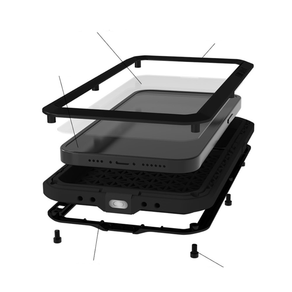 iPhone 15 Pro Silikon Metall Outdoor Case   Panzerfolie - Schwarz