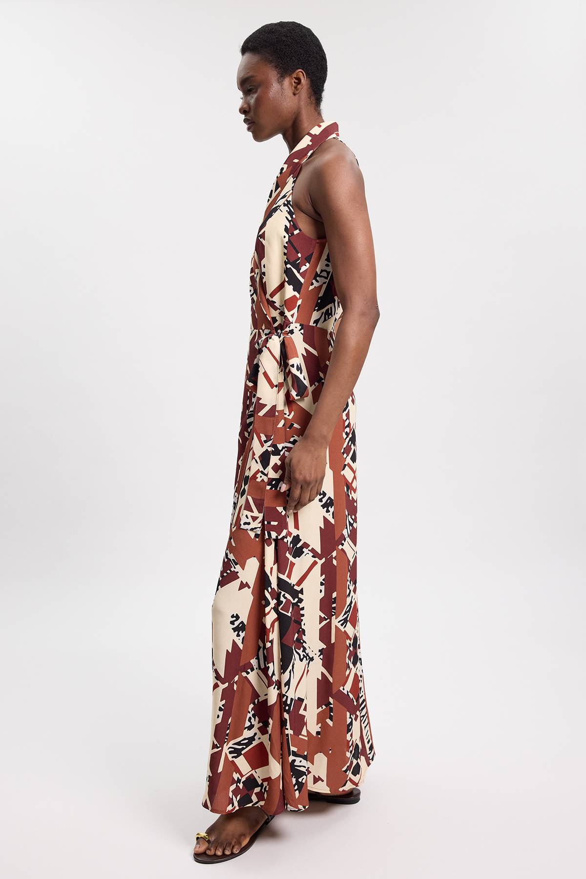 KarenMillen Robe Mi-longue En Crêpe De Viscose À Imprimé Abstrait Et Col Licou