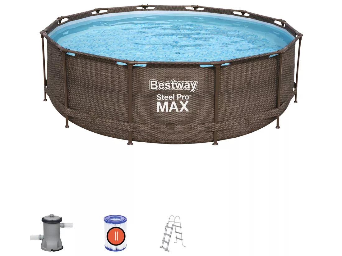 Piscine Hors-Sol Tubulaire Bestway Steel Pro Max Design Rotin 366x100 cm Filtre à Cartouche de 2.006 litres/heure