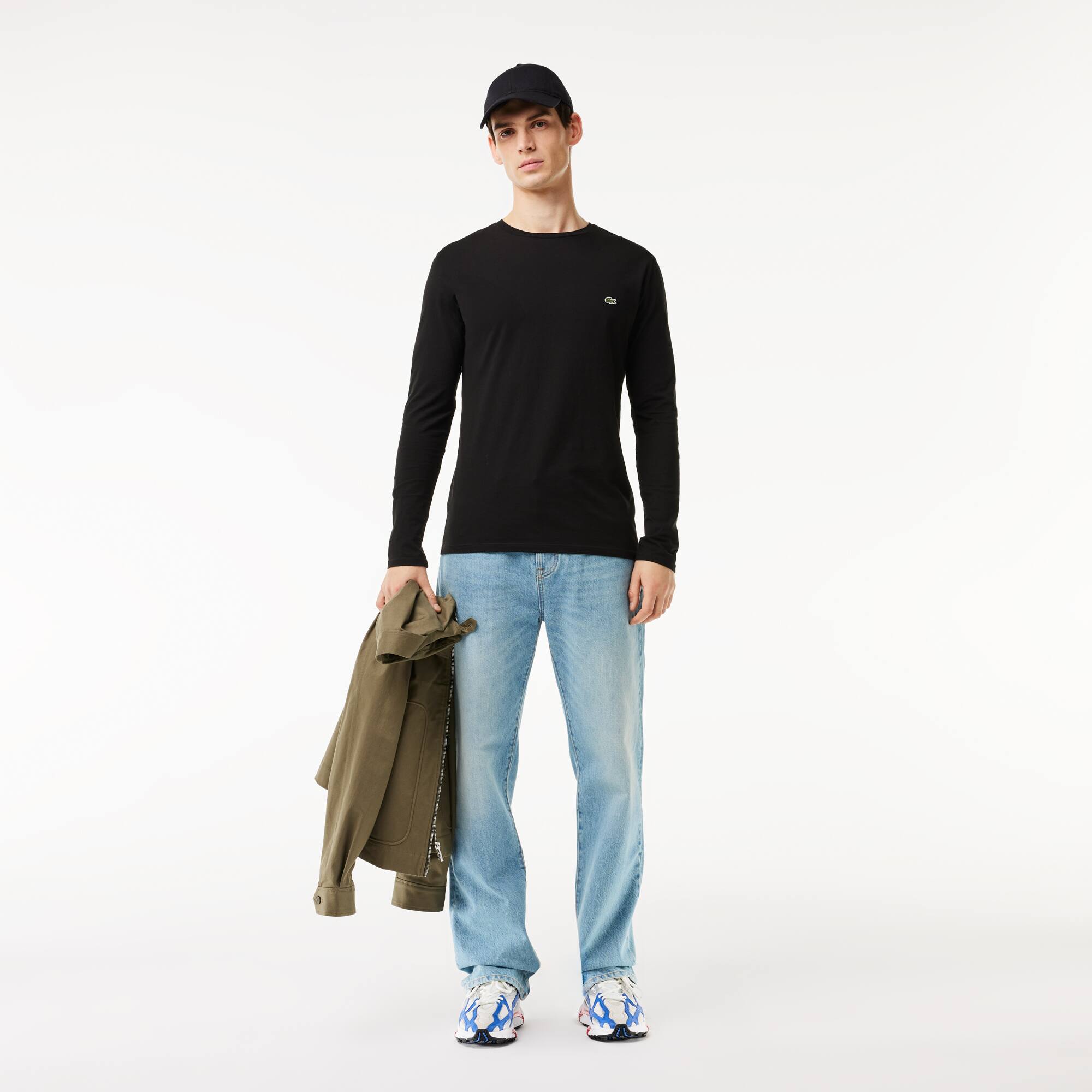 Herren-Rundhals-Shirt aus Pima-Baumwolljersey T-Shirts - Schwarz - Lacoste - Herren
