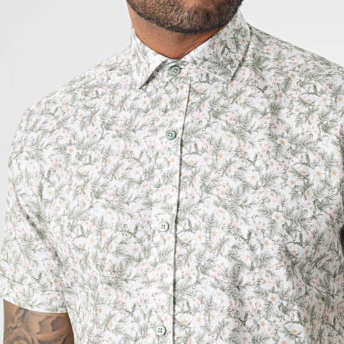 Chemise Manches Courtes Blanc Vert Floral