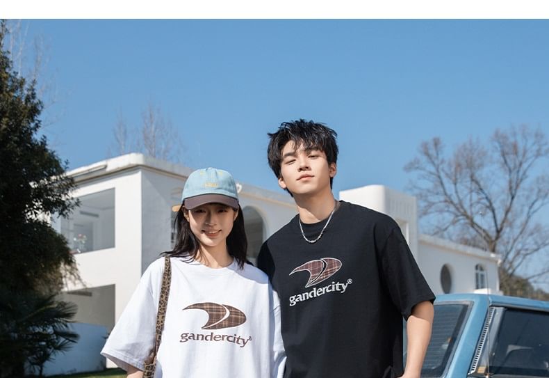 Really Point - Koppel bijpassende korte mouwen ronde hals drop shoulder letter geborduurd oversized T-shirt