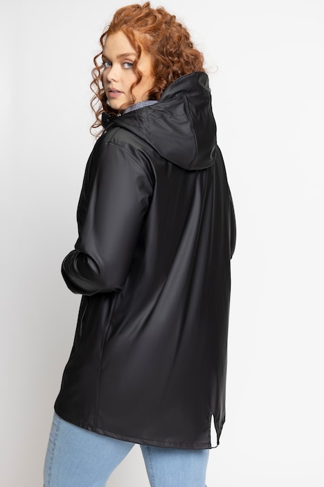 Regenjacke, Karofutter, Kapuze, 2-Wege-Reißverschluss
